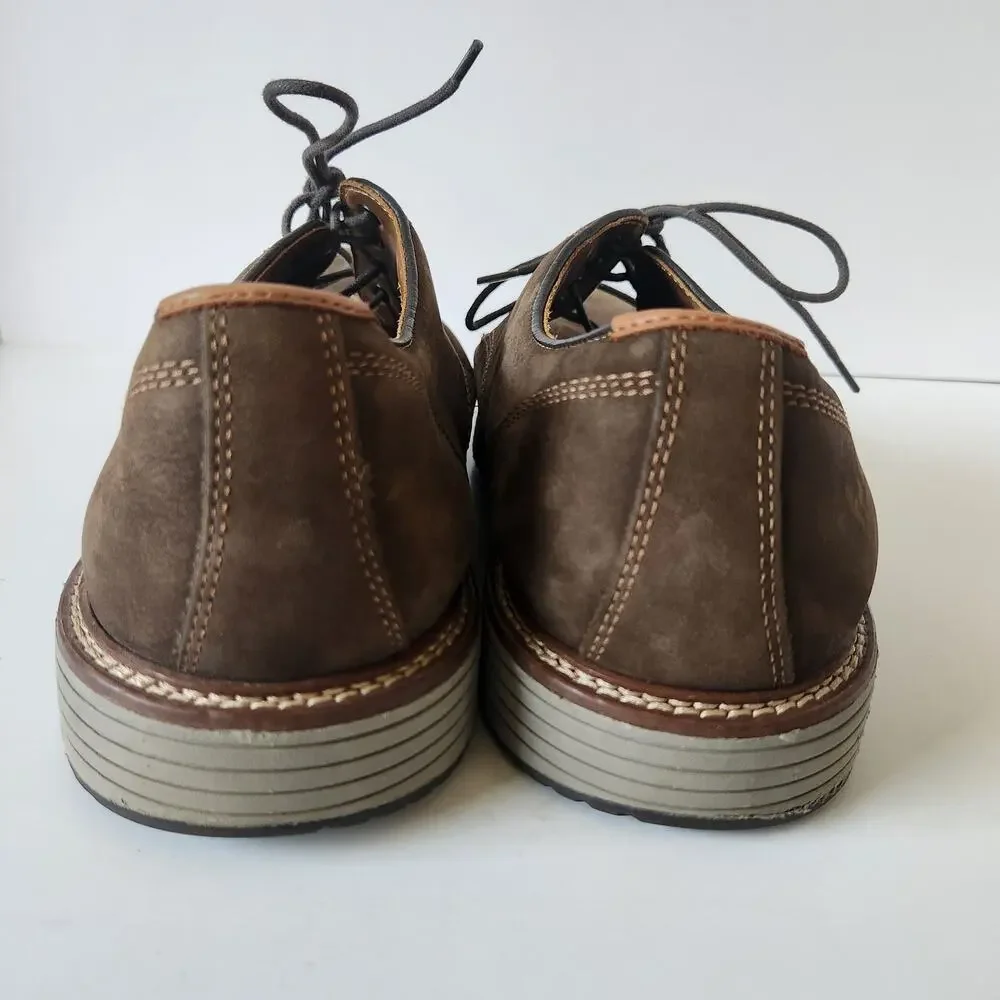 Johnston & Murphy Upton Plain Toe Nubuck Shoes Mens SZ 12M Brown Trufoam Lace Up